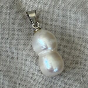 Lustrous Baroque Pearl Pendant 925 Sterling Silver Minimalist Iridescent Charm